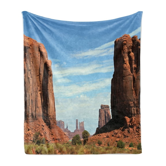 American Soft Flannel Fleece Blanket, United States Utah Colorado Plato The Mitten Butte Monument Valley Rocks Canyon Scenery, Cozy Plush for Indoor and Outdoor Use, 70" x 90", Brown, by Ambesonne