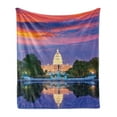 thumbnail image 1 of American Soft Flannel Fleece Blanket, Washington US Congress Capitol Building Square Reflection on Lake Sunset View Image, Cozy Plush for Indoor and Outdoor Use, 50" x 60", Red Blue, by Ambesonne, 1 of 5