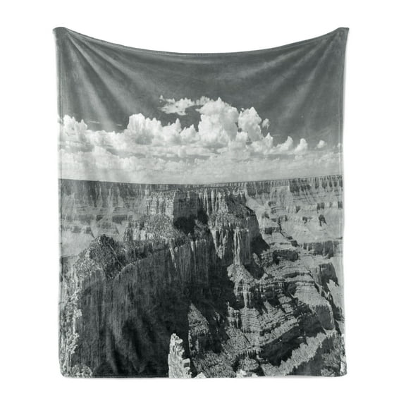 American Soft Flannel Fleece Throw Blanket, Nostalgic Photo of Finding Grand Canyon Peaks in National Park Cloud Print, Cozy Plush for Indoor and Outdoor Use, 60" x 80", Grey, by Ambesonne