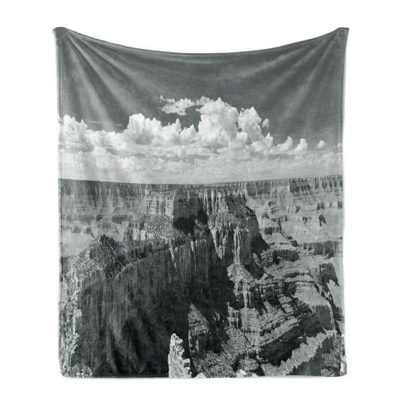 American Soft Flannel Fleece Throw Blanket, Nostalgic Photo of Finding Grand Canyon Peaks in National Park Cloud Print, Cozy Plush for Indoor and Outdoor Use, 60" x 80", Grey, by Ambesonne
