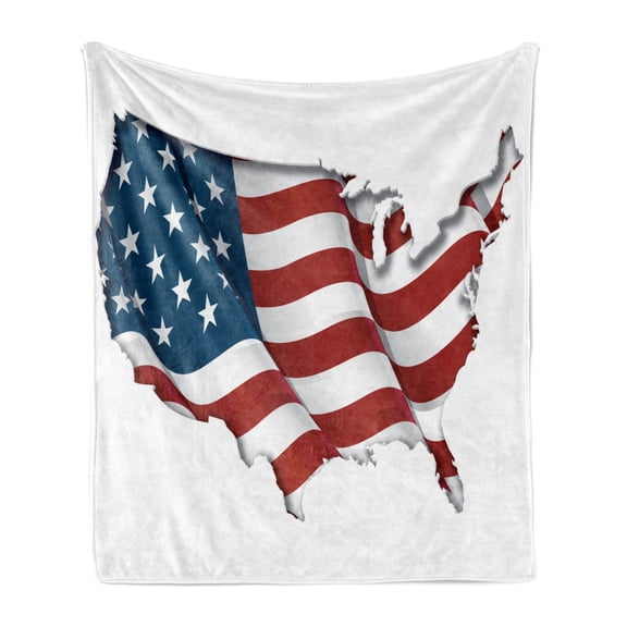 American Soft Flannel Fleece Throw Blanket, Patriotic Image with Waving United States Flag Stars and Stripes, Cozy Plush for Indoor and Outdoor Use, 60" x 80", Navy Blue Vermilion, by Ambesonne