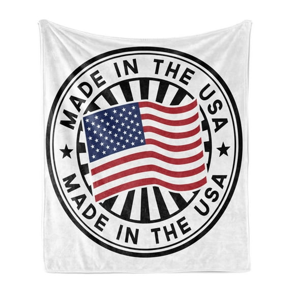 American Soft Flannel Fleece Throw Blanket, Stamp with National Flag and Lettering Made in the USA, Cozy Plush for Indoor and Outdoor Use, 60" x 80", Charcoal Grey Multicolor, by Ambesonne