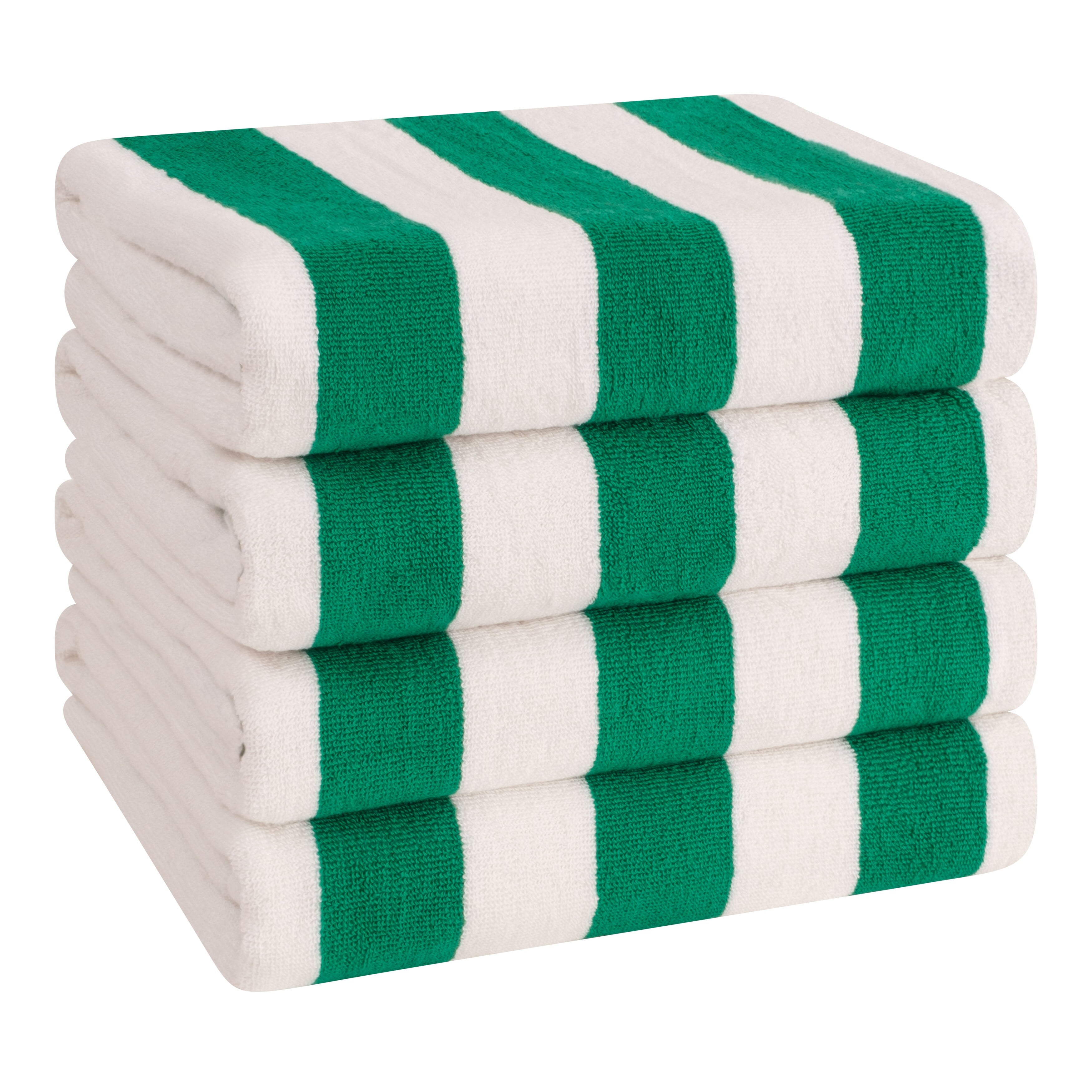 Green and White Striped Cotton Beach Towels, 30x60 Inches, Set of 4