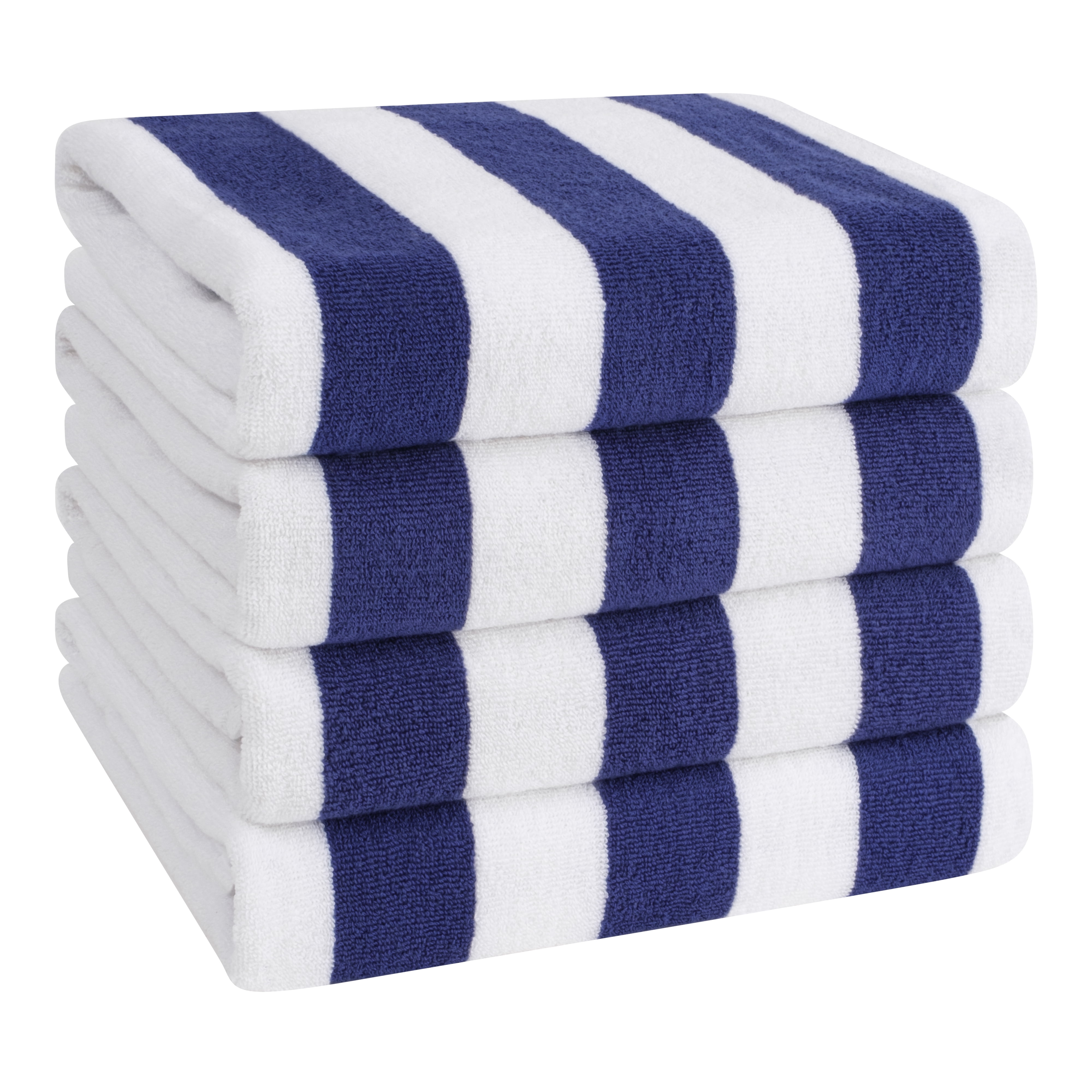 Navy Blue and White Cotton Cabana Striped Beach Towels, 30x60 inches, 4-Pack