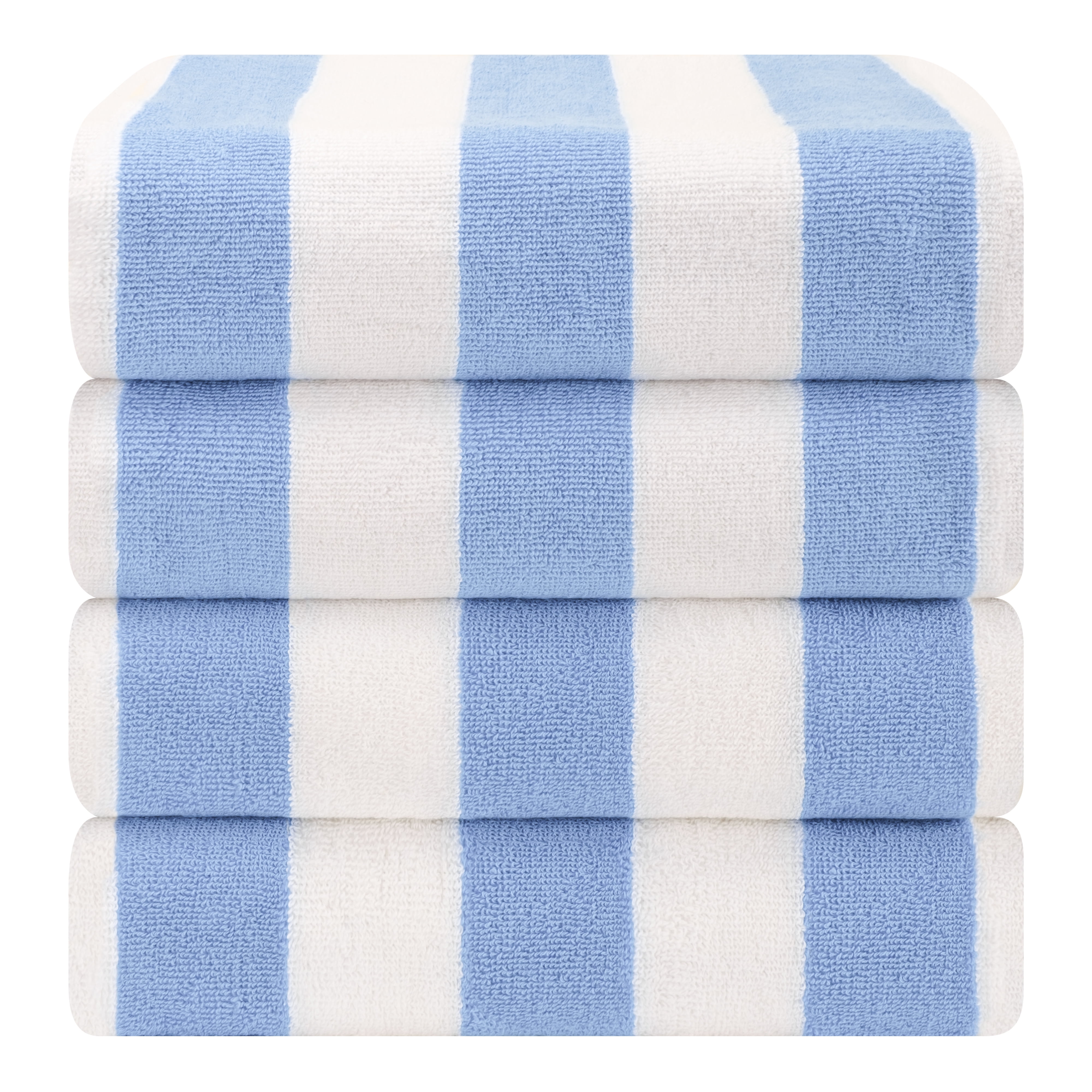 Chakir Turkish Linens Premium Quality 100% Cotton Turkish Cabana Thick  Stripe Pool Beach Towels 4-Pack (Light Blue, 30x60 Inch)