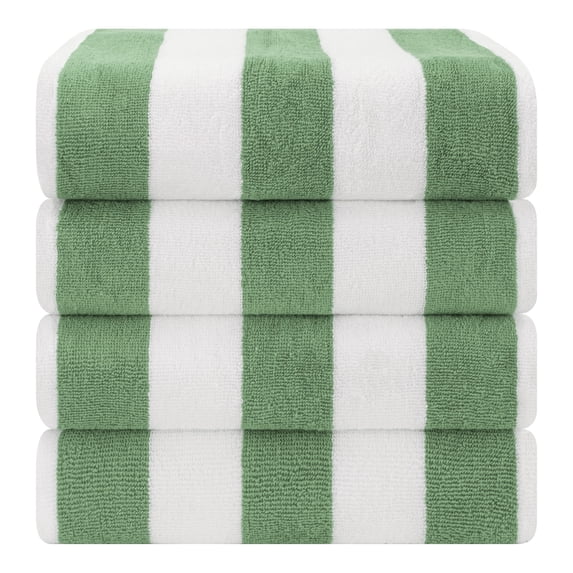 American Soft Linen, 100% Cotton 4-Pack Turkish Cabana Striped Beach Towels – Sand-Free, Soft & Absorbent, 30x60 Inches - Sage Green