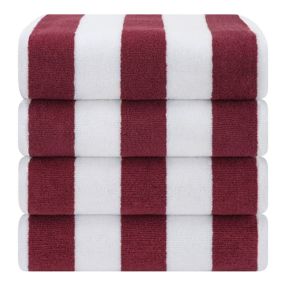 American Soft Linen, 100% Cotton 4-Pack Turkish Cabana Striped Beach Towels – Sand-Free, Soft & Absorbent, 30x60 Inches - Bordeaux