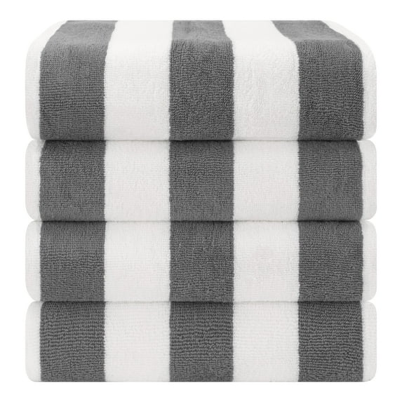 American Soft Linen, 100% Cotton 4-Pack Turkish Cabana Striped Beach Towels – Sand-Free, Soft & Absorbent, 30x60 Inches - Dark Gray