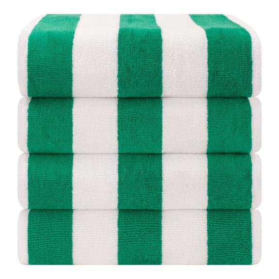 American Soft Linen, 100% Cotton 4-Pack Turkish Cabana Striped Beach Towels – Sand-Free, Soft & Absorbent, 30x60 Inches - Forest Green