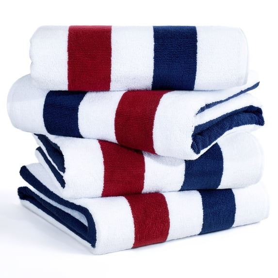 American Soft Linen, 100% Cotton 4-Pack Turkish Cabana Striped Beach Towels – Sand-Free, Soft & Absorbent, 30x60 Inches - Navy/Bordeaux
