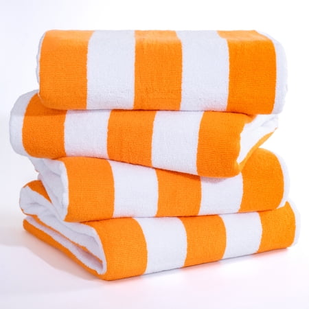 American Soft Linen, 100% Cotton 4-Pack Turkish Cabana Striped Beach Towels – Sand-Free, Soft & Absorbent, 30x60 Inches - Orange