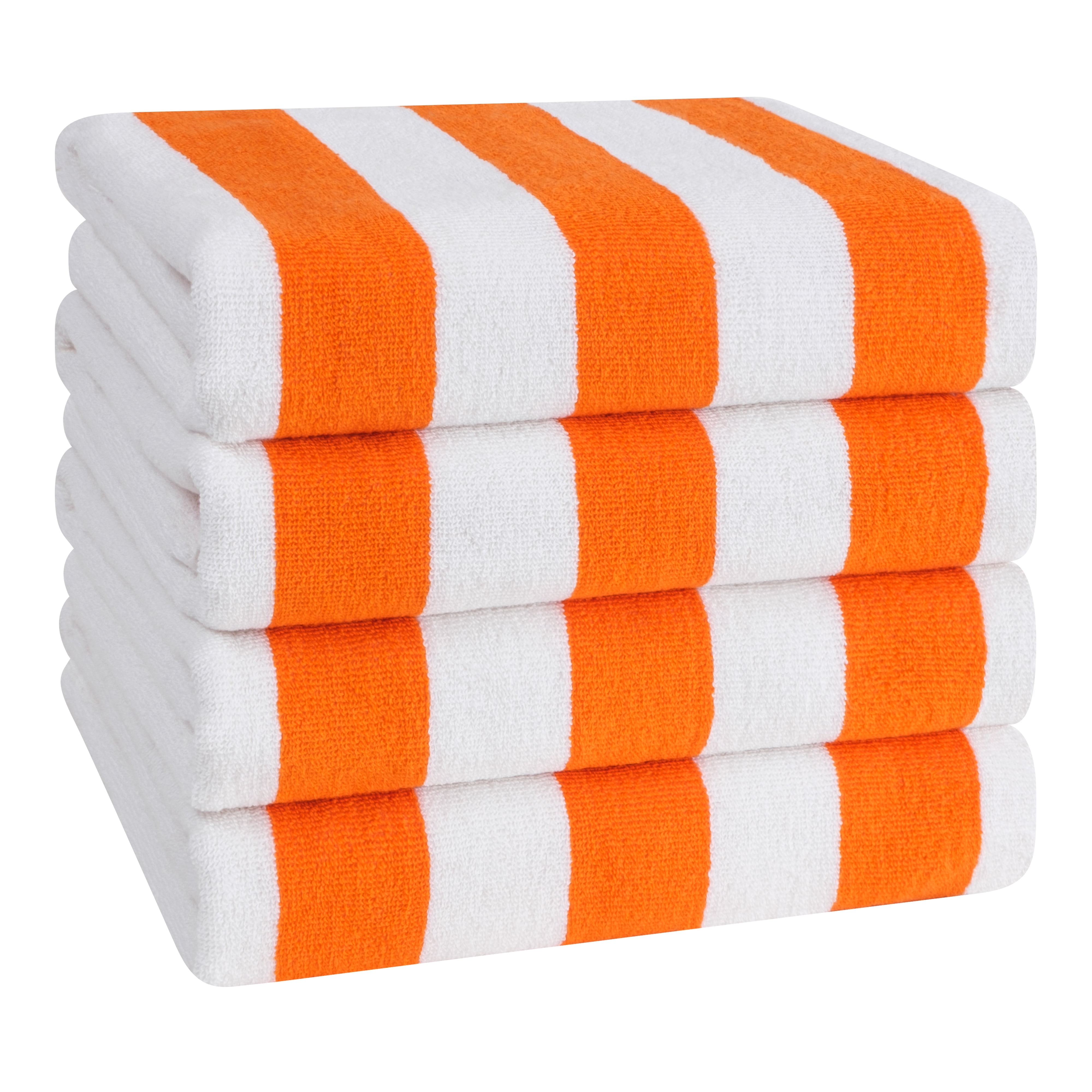 Orange and White Cabana Striped Cotton Beach Towels, 30x60 inches, 4-Pack