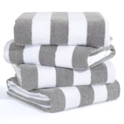 American Soft Linen, 100% Cotton 4-Pack Turkish Cabana Striped Beach Towels   Sand-Free, Soft & Absorbent, 30x60 Inches - Rockridge Gray