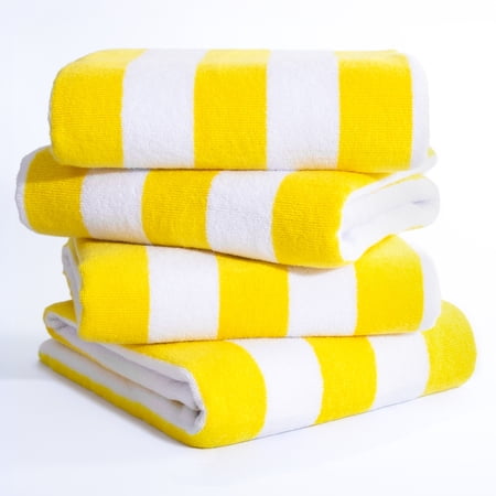American Soft Linen, 100% Cotton 4-Pack Turkish Cabana Striped Beach Towels – Sand-Free, Soft & Absorbent, 30x60 Inches - Yellow