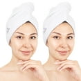 thumbnail image 1 of American Soft Linen 100% Cotton Turkish Hair Drying Towels, 2 Piece Quick Drying Hair Turban Towel Wrap, White, 1 of 6