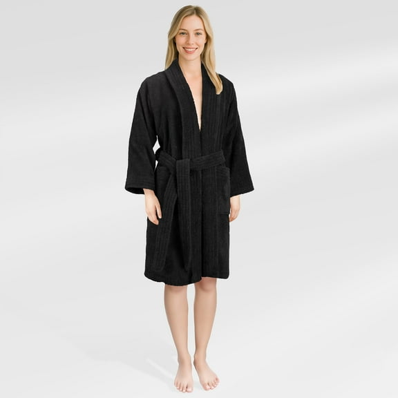 American Soft Linen, 100% Cotton Turkish Bathrobe - Soft, Absorbent, & Luxurious for Women, Small - Black