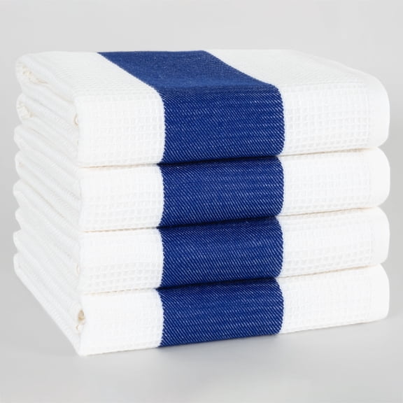 American Soft Linen 100% Cotton Soft & Absorbent 4-Pack Dish Cloths - 20x28 Inches for Kitchen Cleaning, Drying, and Wiping, Navy Blue