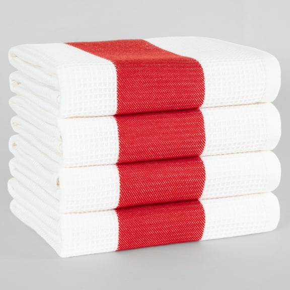 American Soft Linen 100% Cotton Soft & Absorbent 4-Pack Dish Cloths - 20x28 Inches for Kitchen Cleaning, Drying, and Wiping, Red