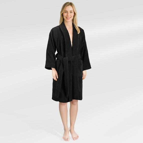 American Soft Linen, 100% Cotton Turkish Bathrobe - Soft, Absorbent, & Luxurious for Women, Large - Black