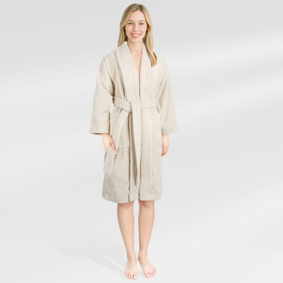 American Soft Linen, 100% Cotton Turkish Bathrobe - Soft, Absorbent, & Luxurious for Women, Small - Beige