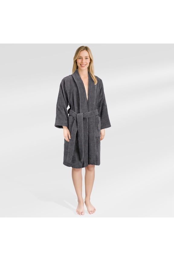 , 100% Cotton Turkish Bathrobe - Soft, Absorbent, & Luxurious for Women, Small - Gray