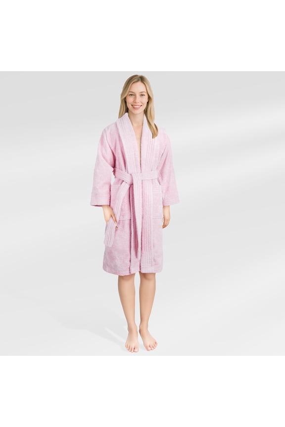, 100% Cotton Turkish Bathrobe - Soft, Absorbent, & Luxurious for Women, Medium - Pink