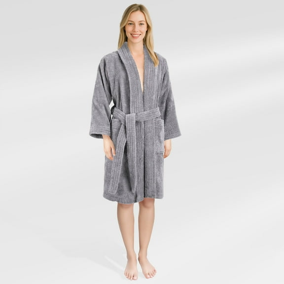 American Soft Linen, 100% Cotton Turkish Bathrobe - Soft, Absorbent, & Luxurious for Women, Small - Light Gray