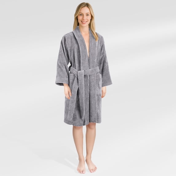American Soft Linen, 100% Cotton Turkish Bathrobe - Soft, Absorbent, & Luxurious for Women, X Small - Light Gray