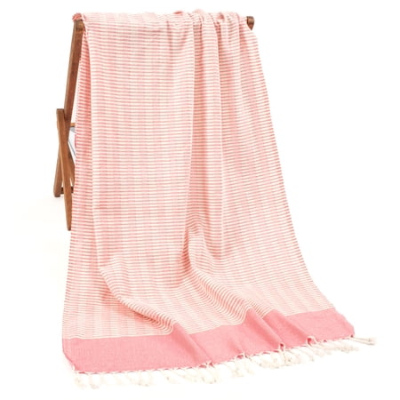 American Soft Linen, 100% Cotton Turkish Peshtemal Beach Pool Towels, 40" x 70" Peshtemal Towels, Coral