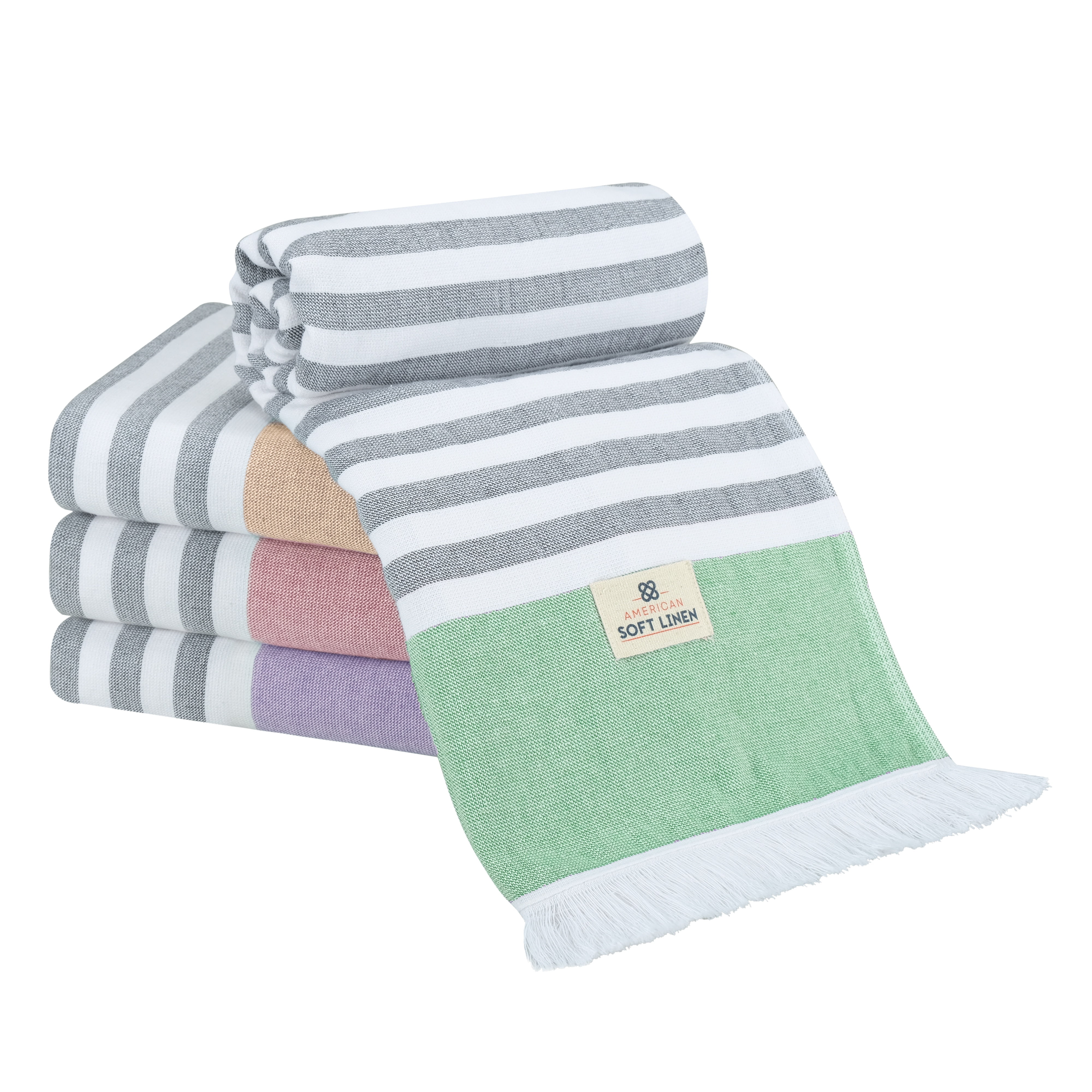 American Soft Linen 100% Cotton Turkish Peshtemal Beach Towels, 35"x60" size 4 Pack Swim Towels for Beach and Pool Towels, MIX Color (Brown, Purple, Rose, Green) - Walmart.com