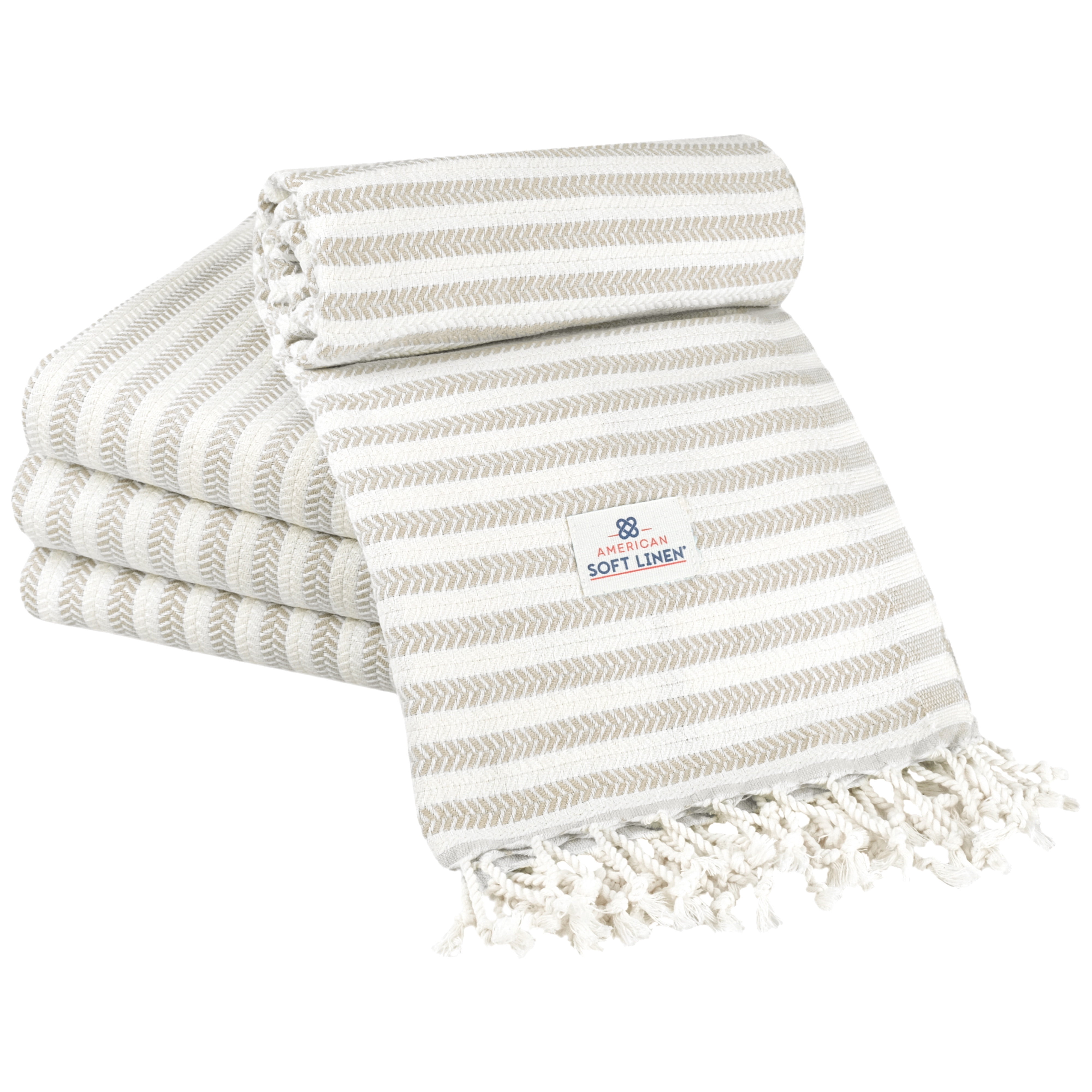American Soft Linen 100% Cotton Turkish Peshtemal Beach Towels, 35"x60" size 4 Pack Swim Towels for Beach and Pool Towels, Beige