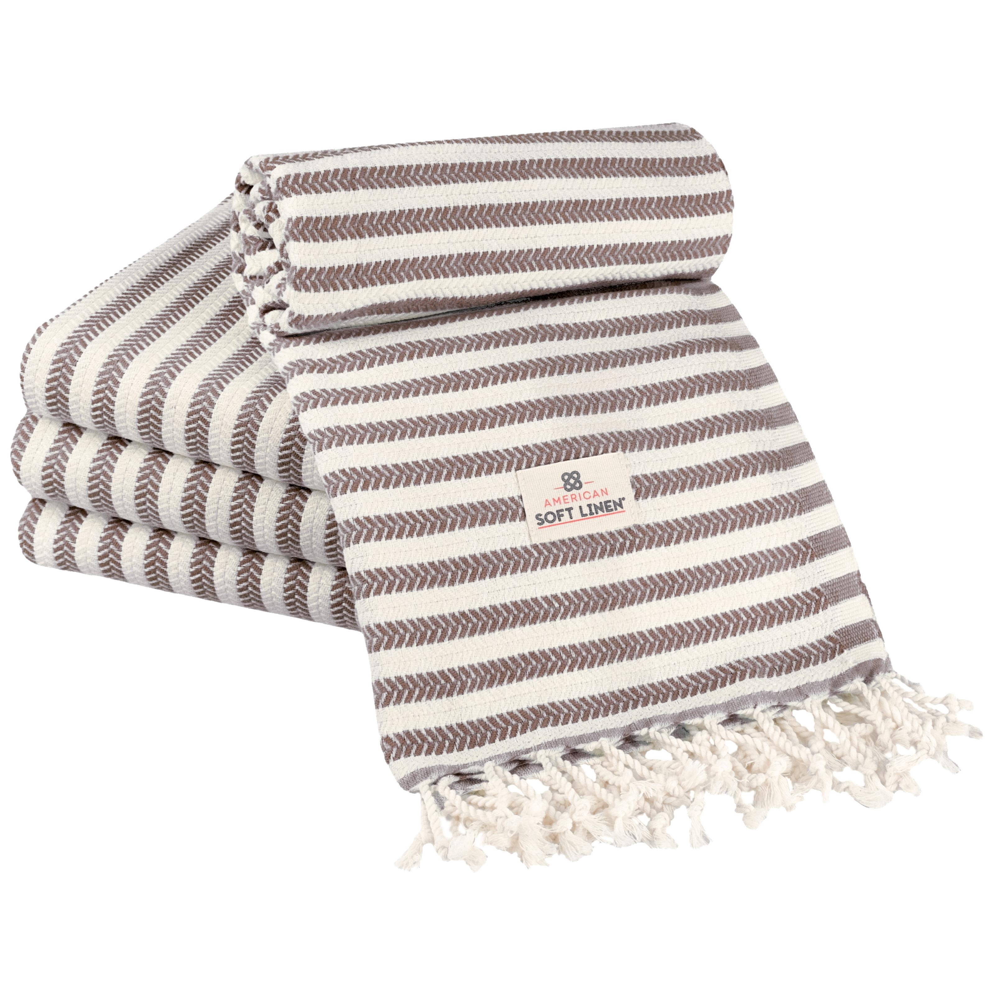 American Soft Linen 100% Cotton Turkish Peshtemal Beach Towels, 35"x60" size 4 Pack Swim Towels for Beach and Pool Towels, Brown