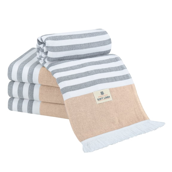 American Soft Linen 100% Cotton Turkish Peshtemal Beach Towels, 35"x60" size 4 Pack Swim Towels for Beach and Pool Towels, Brown