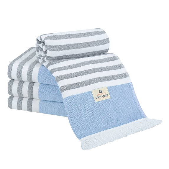 American Soft Linen 100% Cotton Turkish Peshtemal Beach Towels, 35"x60" size 4 Pack Swim Towels for Beach and Pool Towels, Navy Blue