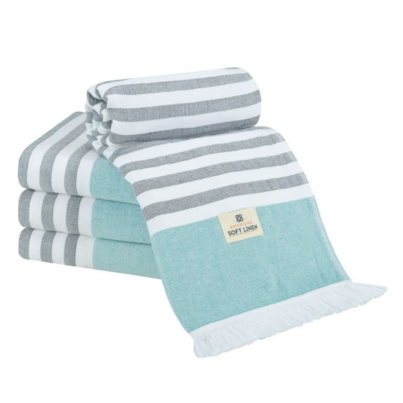 American Soft Linen 100% Cotton Turkish Peshtemal Beach Towels, 35"x60" size 4 Pack Swim Towels for Beach and Pool Towels, Sky Blue
