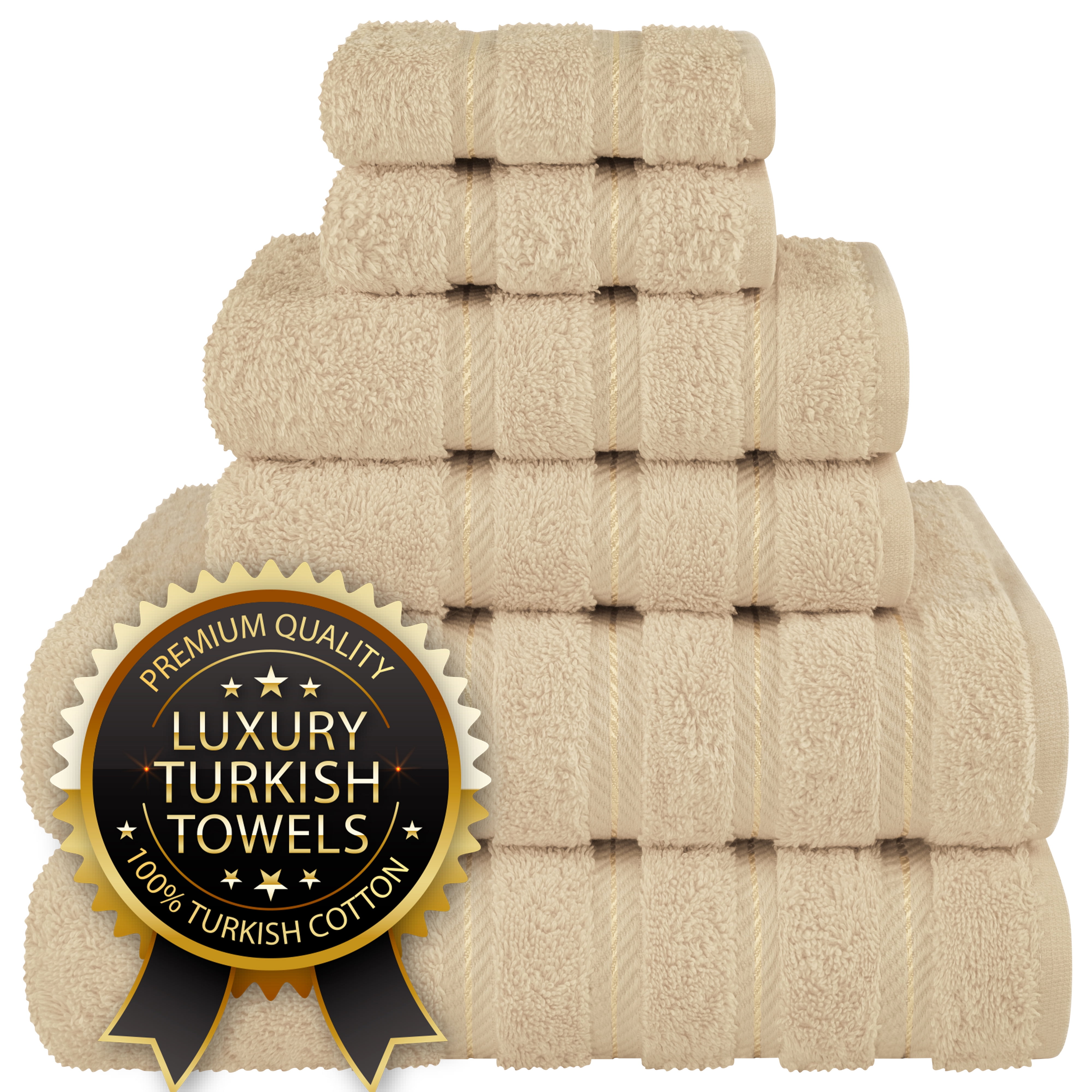 American Soft Linen Luxury 3 Piece Towel Sets, 1 Bath Towel 1 Hand Towel 1 Washcloth, 100% Turkish Cotton Towels for Bathroom, Beige Towel Set