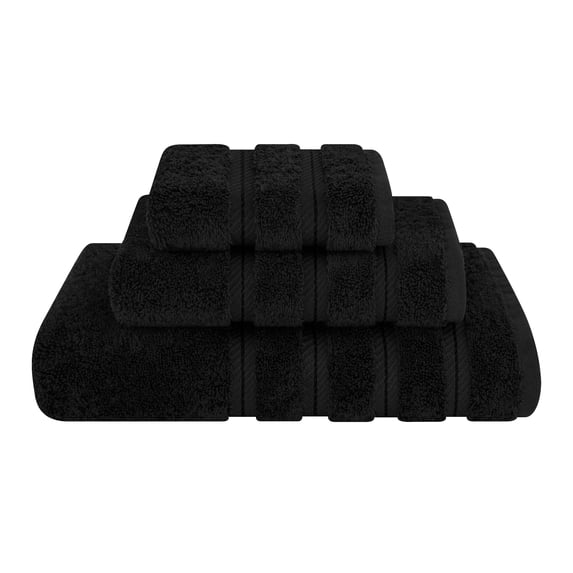American Soft Linen Luxury 3 Piece Towel Set, 100% Cotton Turkish Towels for Bathroom, Black
