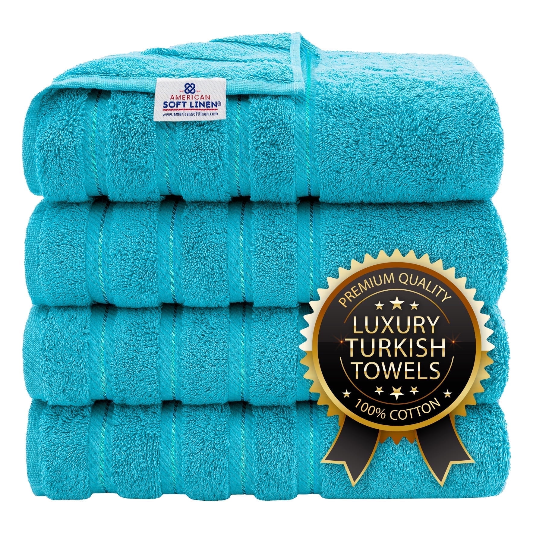 Luxury Aqua Blue Turkish Cotton 4-Piece Bath Towel Set
