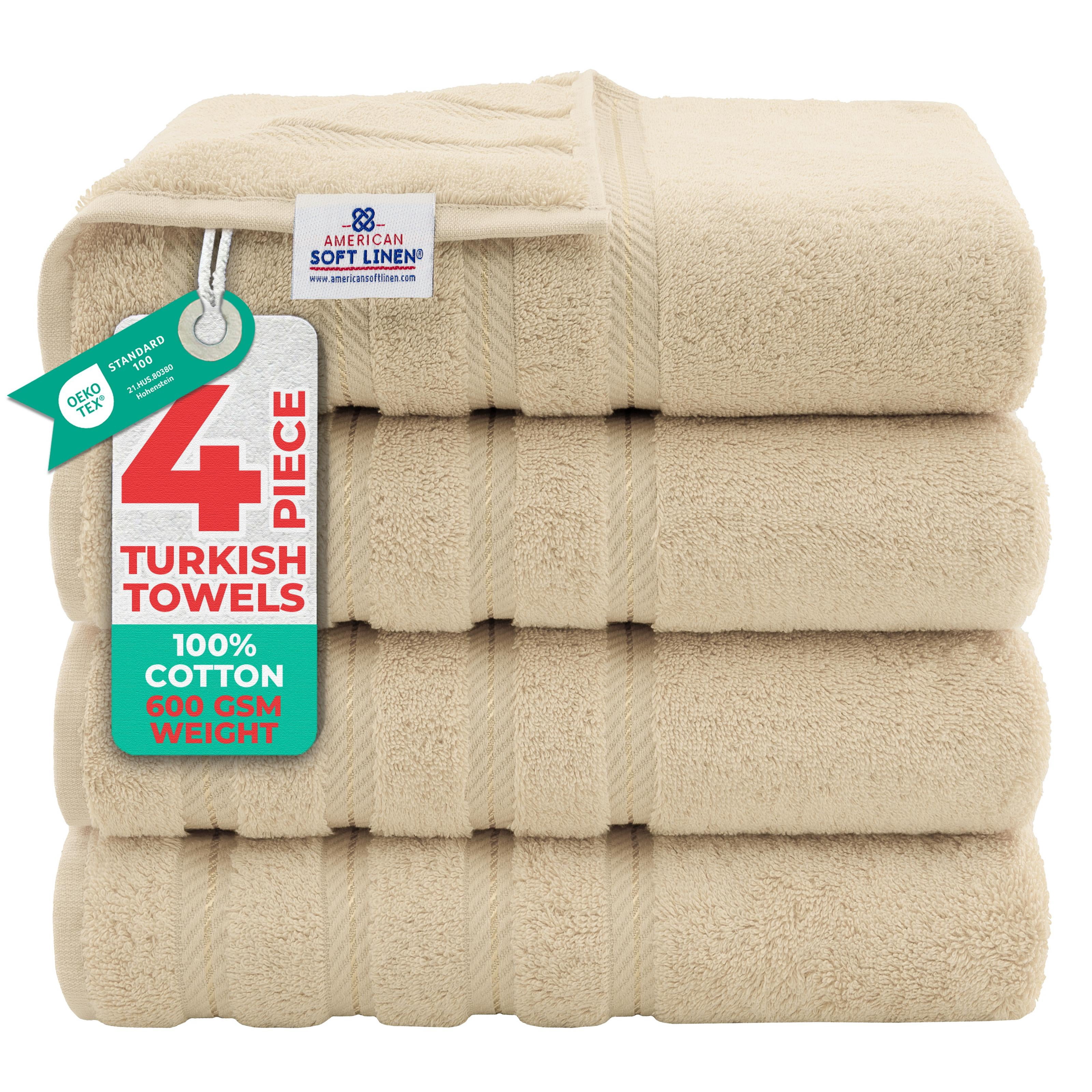 American Soft Linen Luxury 4 Piece Bath Towel Set, 100% Cotton Turkish Bath Towels for Bathroom, Beige