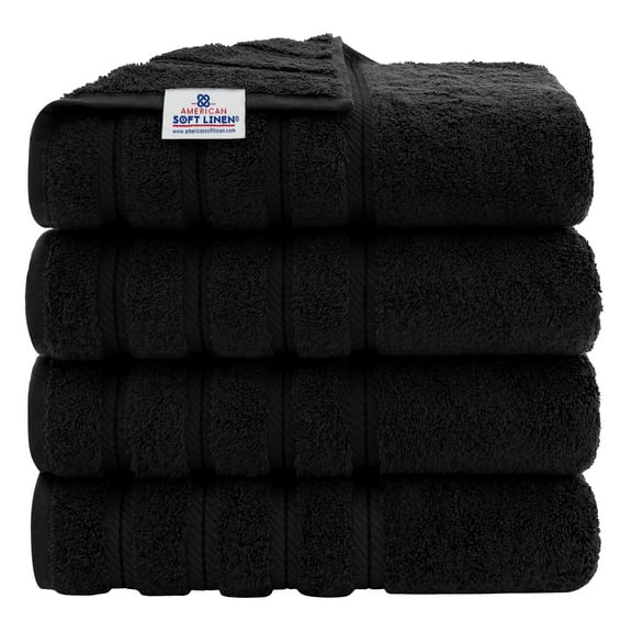 American Soft Linen Luxury 4 Piece Bath Towel Set, 100% Cotton Turkish Bath Towels for Bathroom, Black