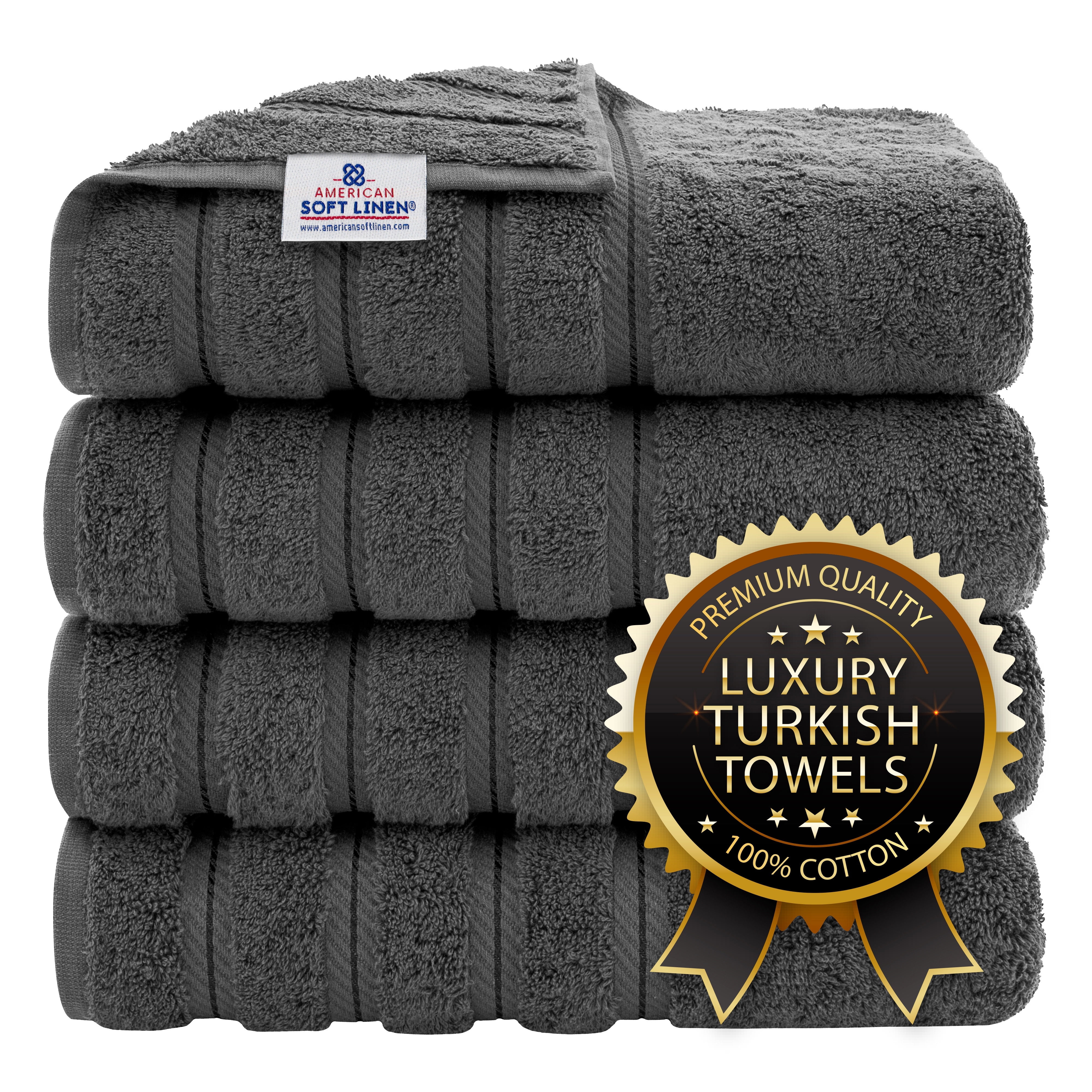 Dark Gray 100% Cotton Turkish 4 Piece Bath Towel Set