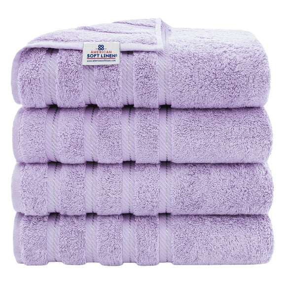 American Soft Linen Luxury 4 Piece Bath Towel Set, 100% Cotton Turkish Bath Towels for Bathroom, Lilac