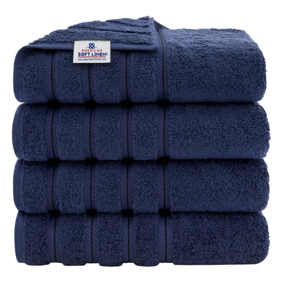 American Soft Linen Luxury 4 Piece Bath Towel Set, 100% Cotton Turkish Bath Towels for Bathroom, Navy Blue