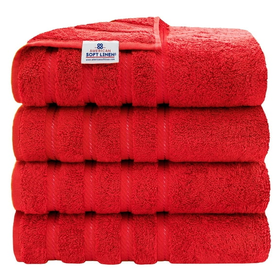 American Soft Linen Luxury 4 Piece Bath Towel Set, 100% Cotton Turkish Bath Towels for Bathroom, Red