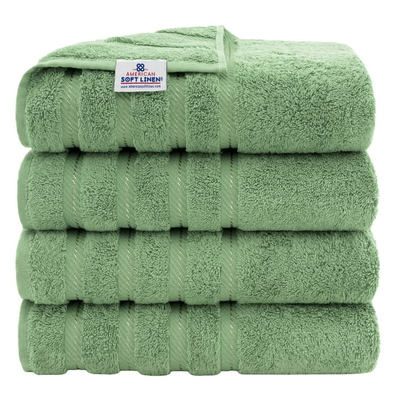 American Soft Linen Luxury 4 Piece Bath Towel Set, 100% Cotton Turkish Bath Towels for Bathroom, Sage Green