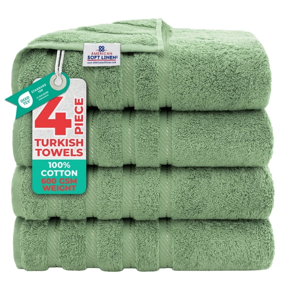 American Soft Linen Luxury 4 Piece Bath Towel Set, 100% Cotton Turkish Bath Towels for Bathroom, Sage Green