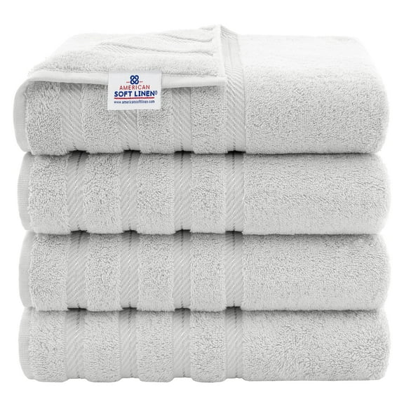 American Soft Linen Luxury 4 Piece Bath Towel Set, 100% Cotton Turkish Bath Towels for Bathroom, Silver