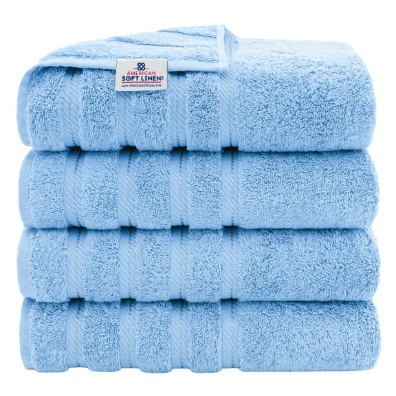 American Soft Linen Luxury 4 Piece Bath Towel Set, 100% Cotton Turkish Bath Towels for Bathroom, Sky Blue