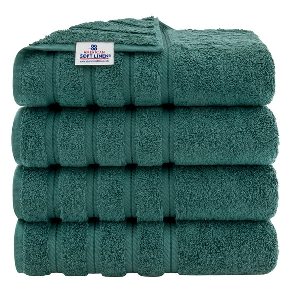 American Soft Linen Luxury 4 Piece Bath Towel Set, 100% Cotton Turkish Bath Towels for Bathroom, Teal