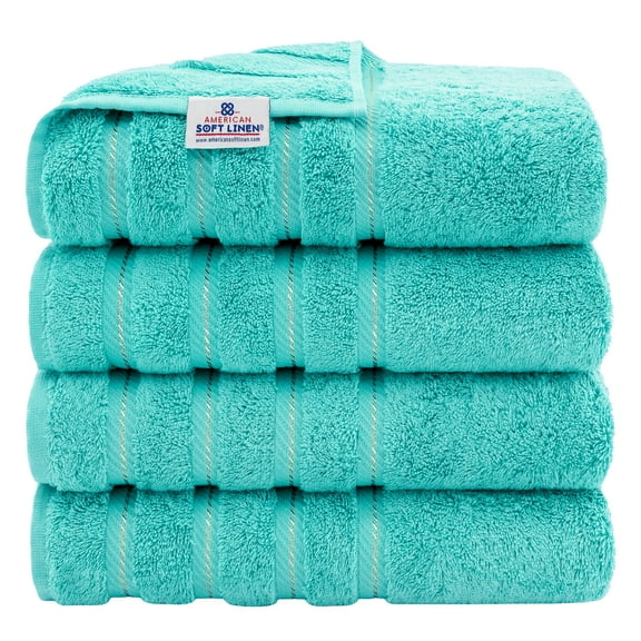 American Soft Linen Luxury 4 Piece Bath Towel Set, 100% Cotton Turkish Bath Towels for Bathroom, Turquoise